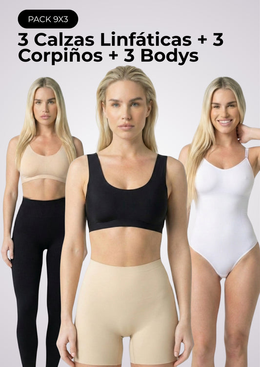Pack Esencial 9x3 | 3 Calzas Linfáticas + 3 Corpiños + 3 Bodys
