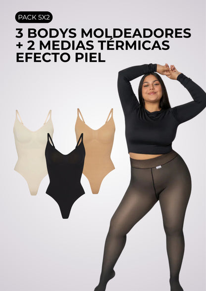 Pack Winter 5x2 | 3 Bodys + 2 Pantymedias Térmicas con Piel