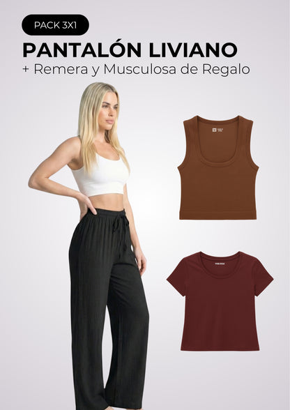 SET DE VERANO | PANTALON LIVIANO PREMIUM + REMERA Y MUSCULOSA DE REGALO