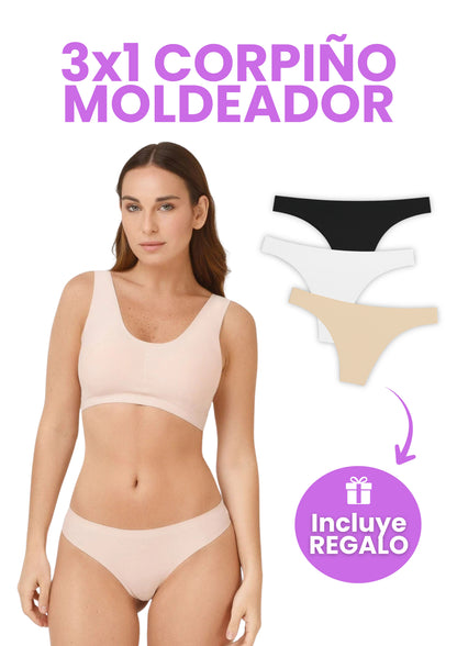 3x1 Corpiño Moldeador + 3 Bombachas Anti Transpirables de REGALO